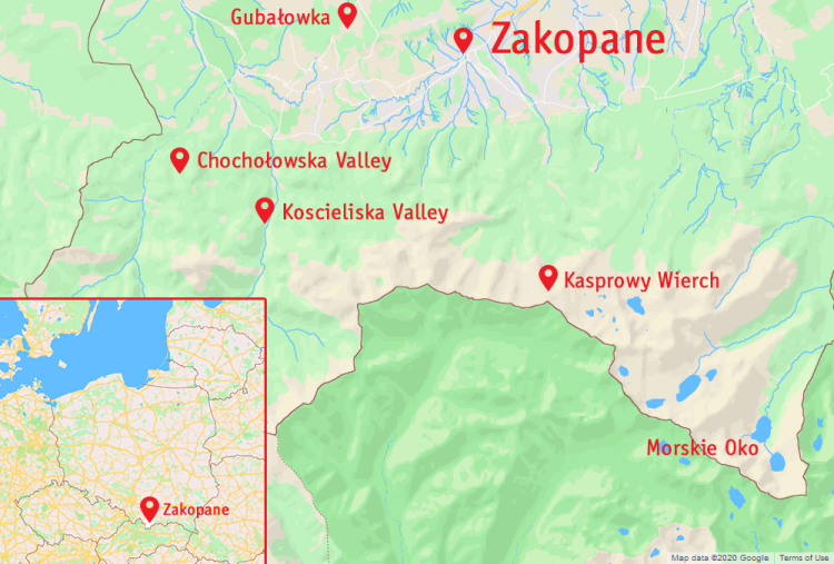 Zakopane and Polish Tatra Mountains Map